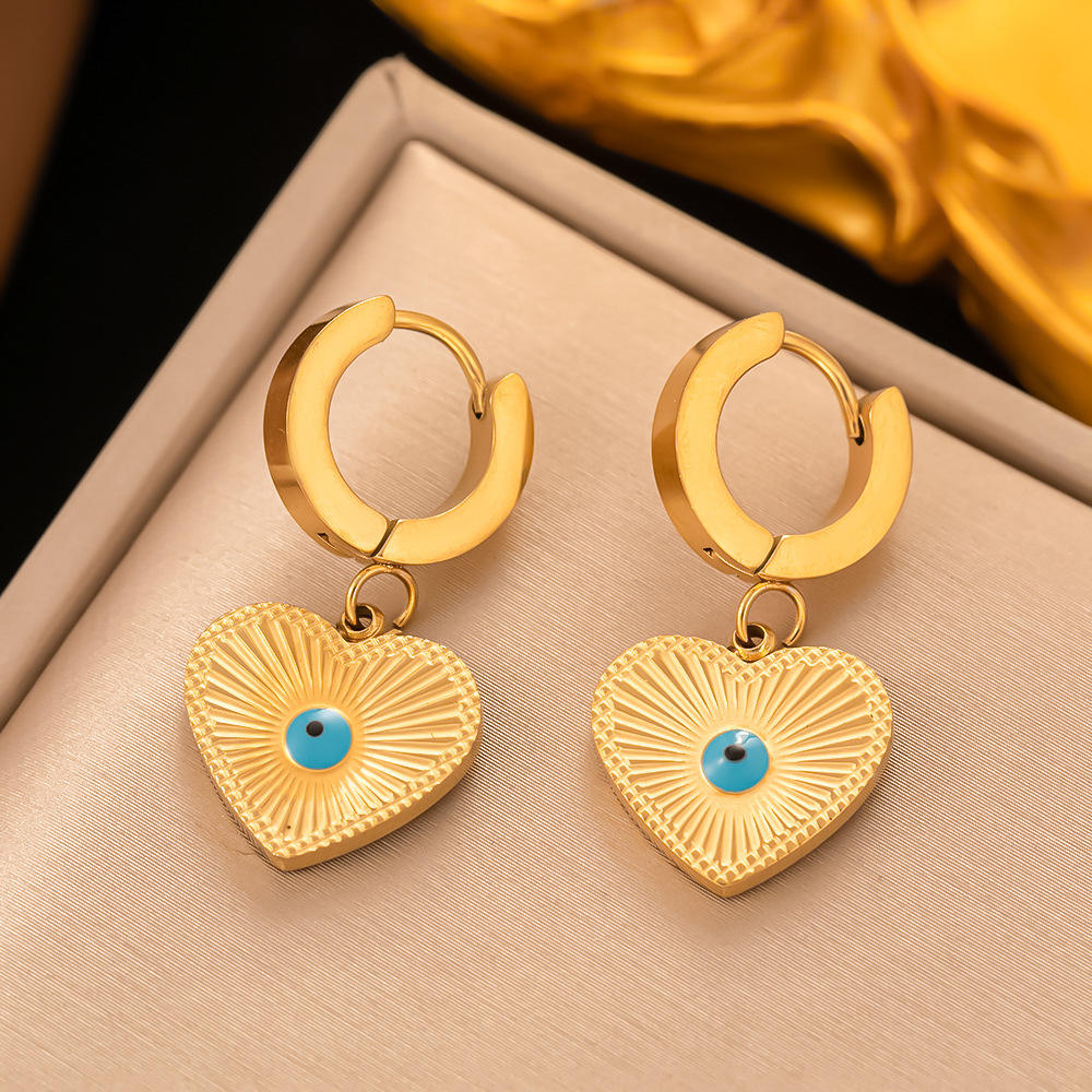 Evil Eye Heart Drops Earrings